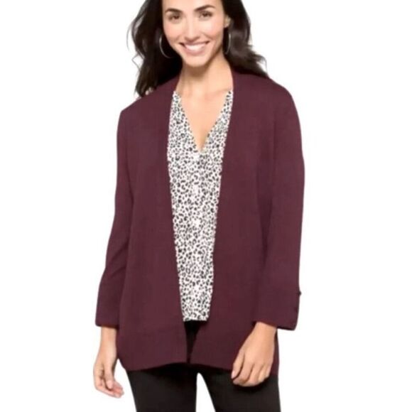 Evolution by Cyrus Myna Open Front Cardigan with Button Sleeve Detail in Ancho C - Picture 1 of 10